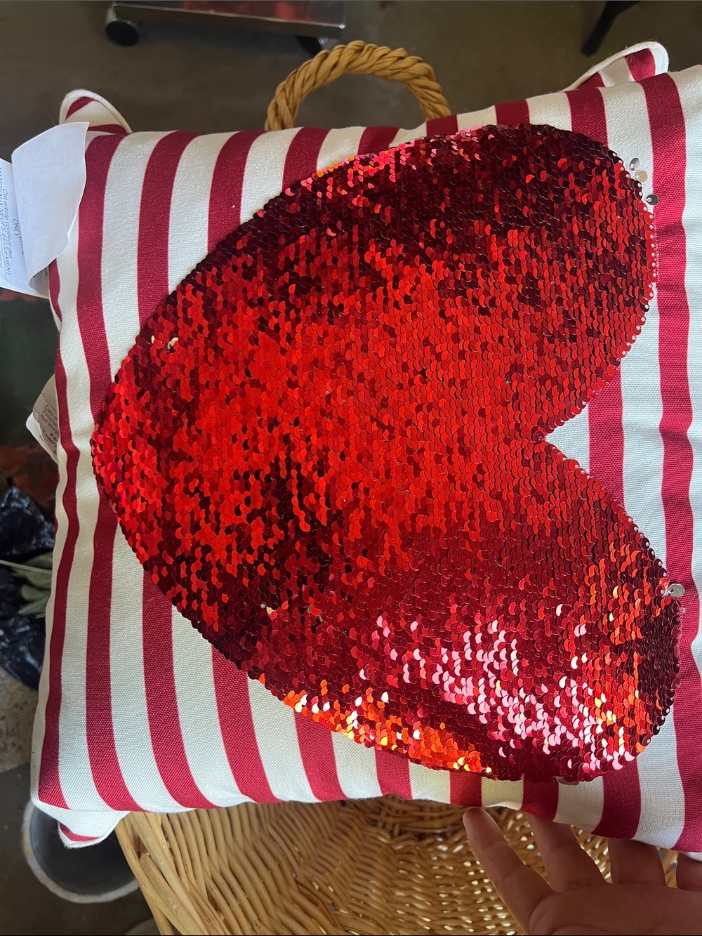 Red Sequin Heart Stripe Decorative Pillow - Home Holiday